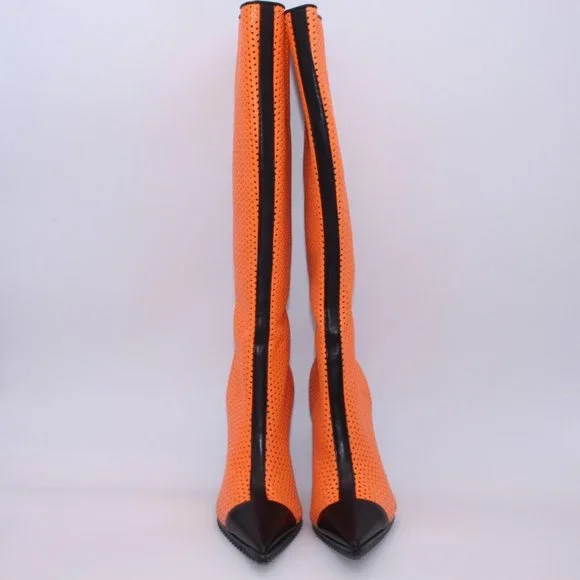 Michael Kors Perforated Leather Abigail Runway Boots Orange/Black Size 40 New - Picture 5 of 12